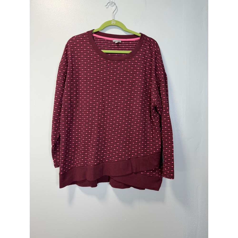 T by Talbots Womens 2X Burgundy Pink‎ Polka Dot Long Sleeve Sweatshirt 1193